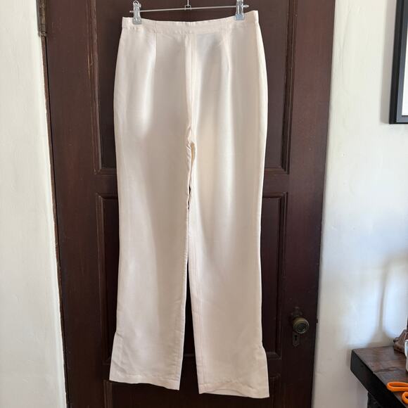 Vintage DIANE GILMAN | White Silk Straight Leg Pants with Split Ankle Small BNWT - Picture 1 of 7